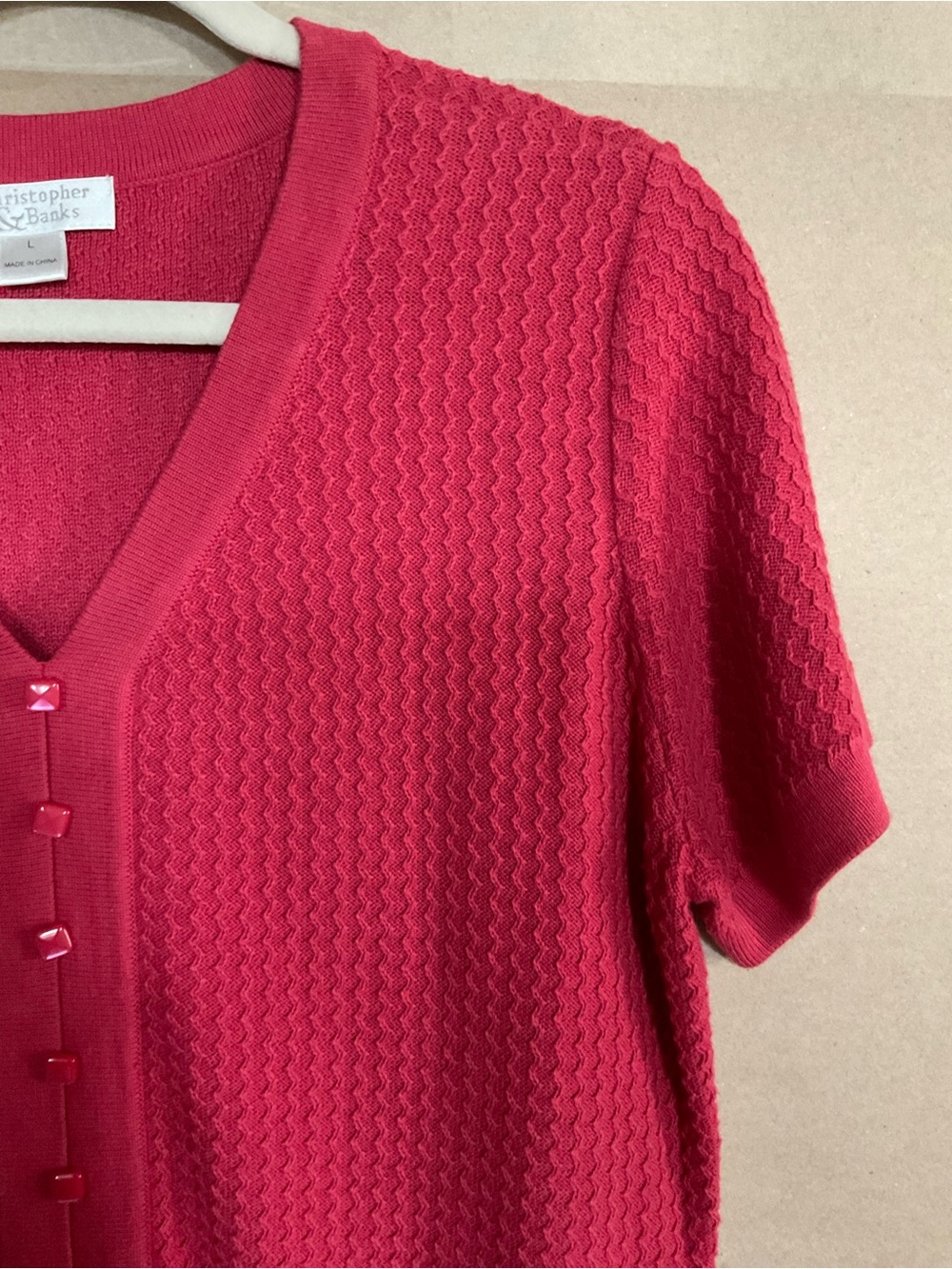 Christopher & Banks red Short-Sleeve Button Cardigan. Size L. - Picture 3 of 9